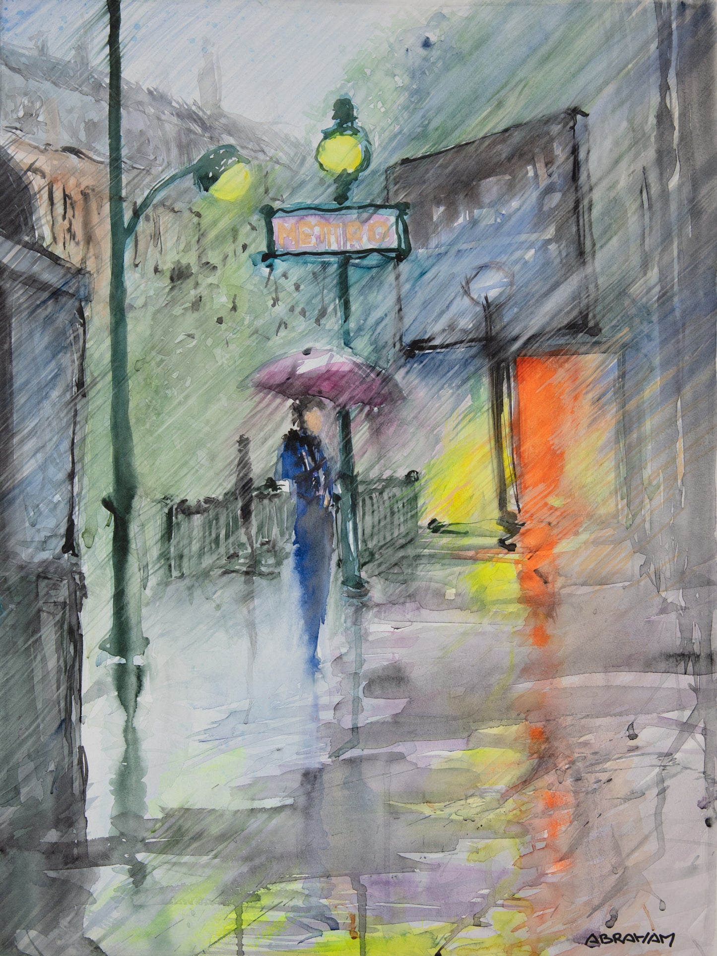 Entree de Metro sous la Pluie