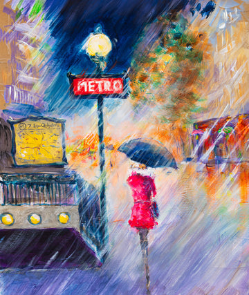 Entree du Metro sous la Pluie